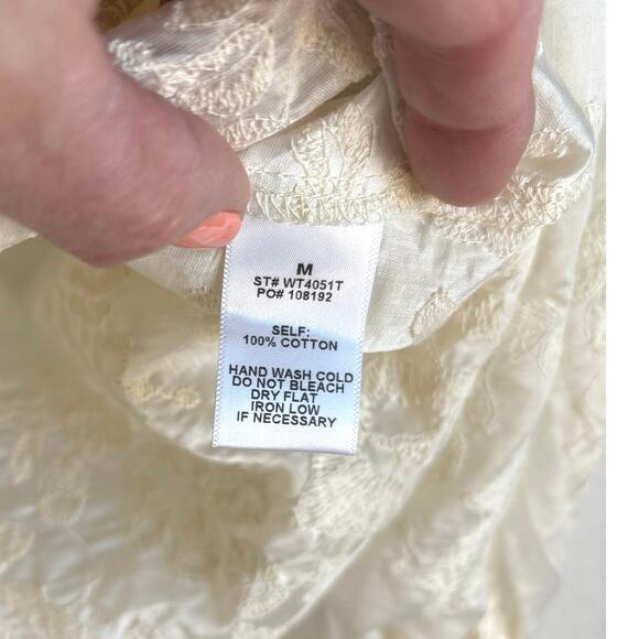 Taelynn Sheer Ivory Long Sleeve Button Down Blouse V Neck Ruffle Collar Sz Med - Picture 3 of 11